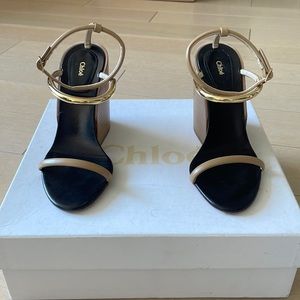 Chloe wedge sandals, beige and gold